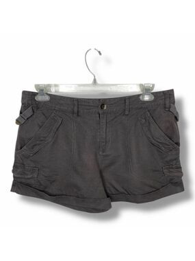 Free People Charcoal Gray Linen Blend Cargo Shorts Adjustable Tabs Size 12